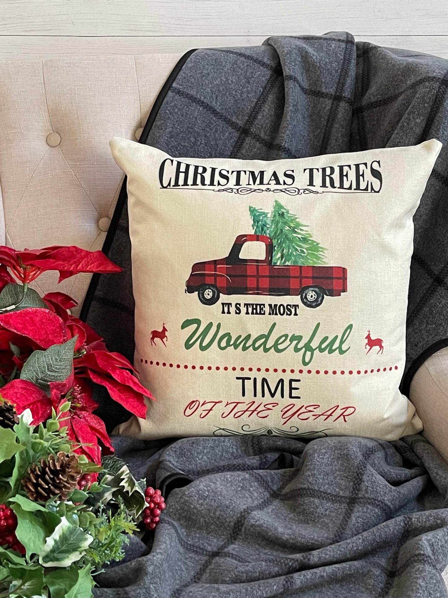 Linen Christmas Pillows- Set of 4